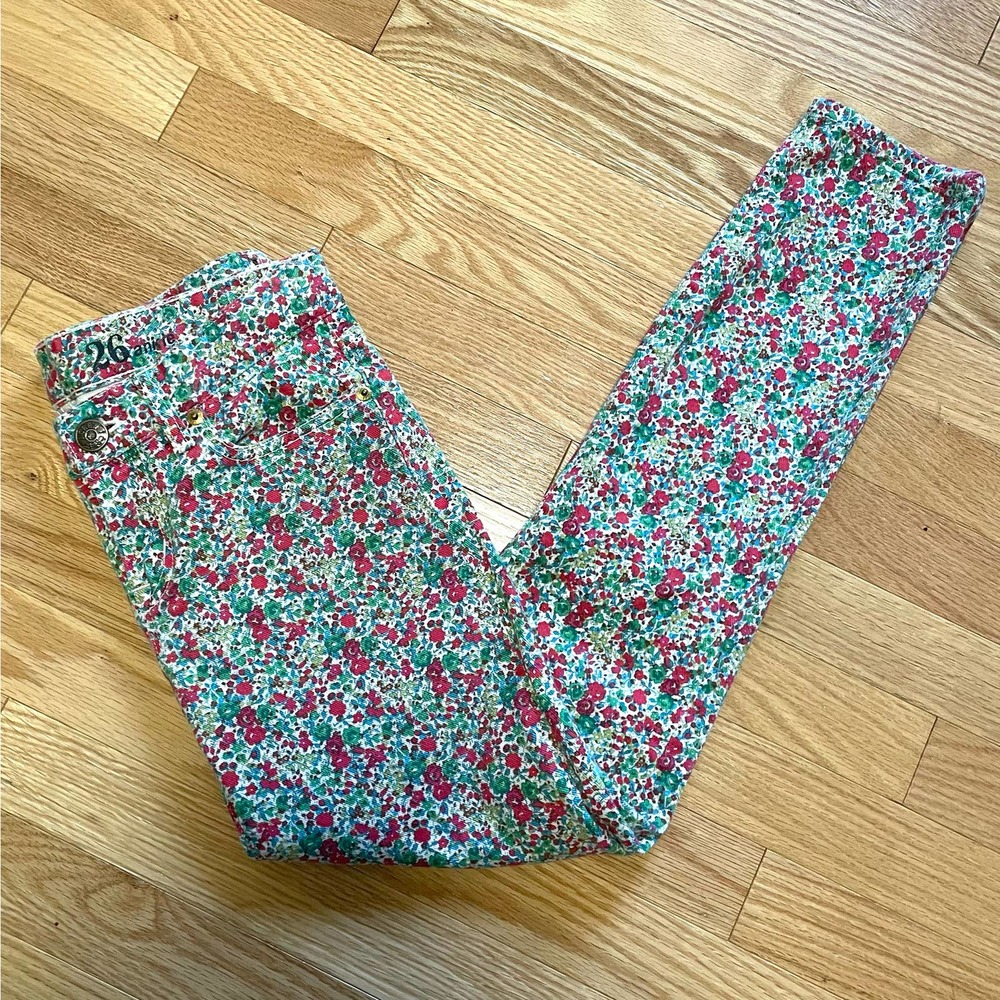J Crew Multicolored Floral Toothpick Skinny Ankle Jeans 26